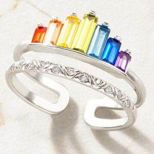 Multicolor Crown Unisex Rainbow Adjustable Ring